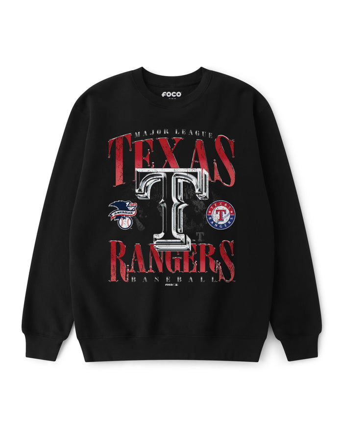 Texas Rangers Chrome Stack Crew Neck Sweatshirt FOCO S - FOCO.com