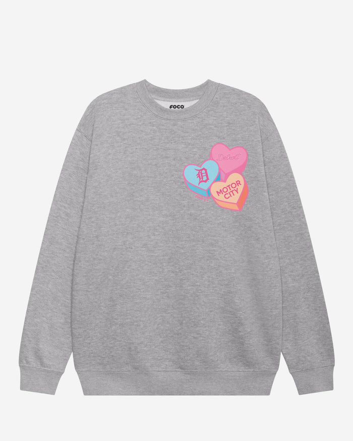 Detroit Tigers Candy Heart Crew Neck Sweatshirt FOCO Athletic Heather S - FOCO.com
