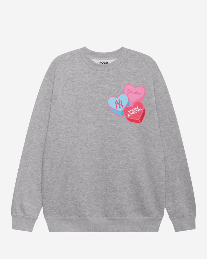 New York Yankees Candy Heart Crew Neck Sweatshirt FOCO Athletic Heather S - FOCO.com