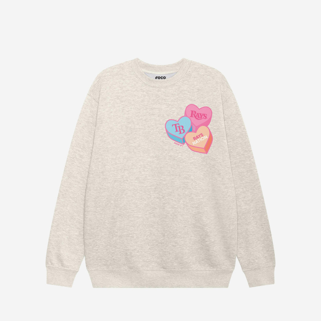 Tampa Bay Rays Candy Heart Crew Neck Sweatshirt FOCO Oatmeal Heather S - FOCO.com