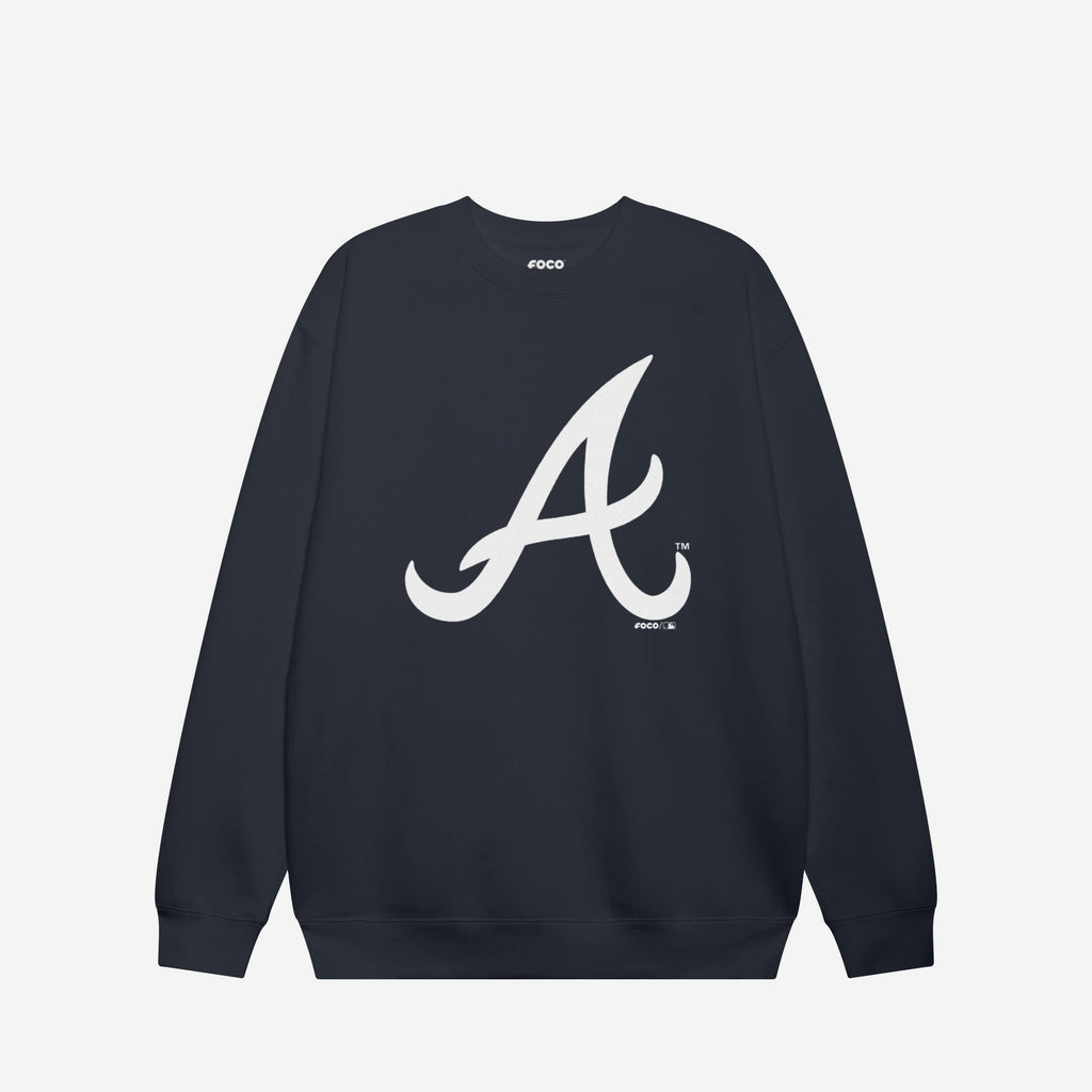Atlanta Braves Primary Logo Crew Neck Sweatshirt FOCO Navy S - FOCO.com