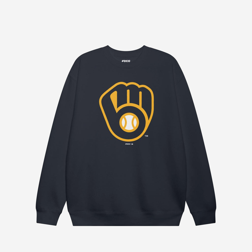 Milwaukee Brewers Primary Logo Crew Neck Sweatshirt FOCO Navy S - FOCO.com