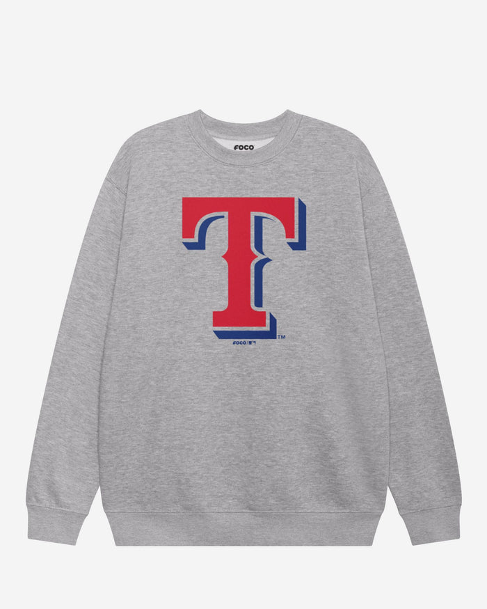 Texas Rangers Primary Logo Crew Neck Sweatshirt FOCO Athletic Heather S - FOCO.com