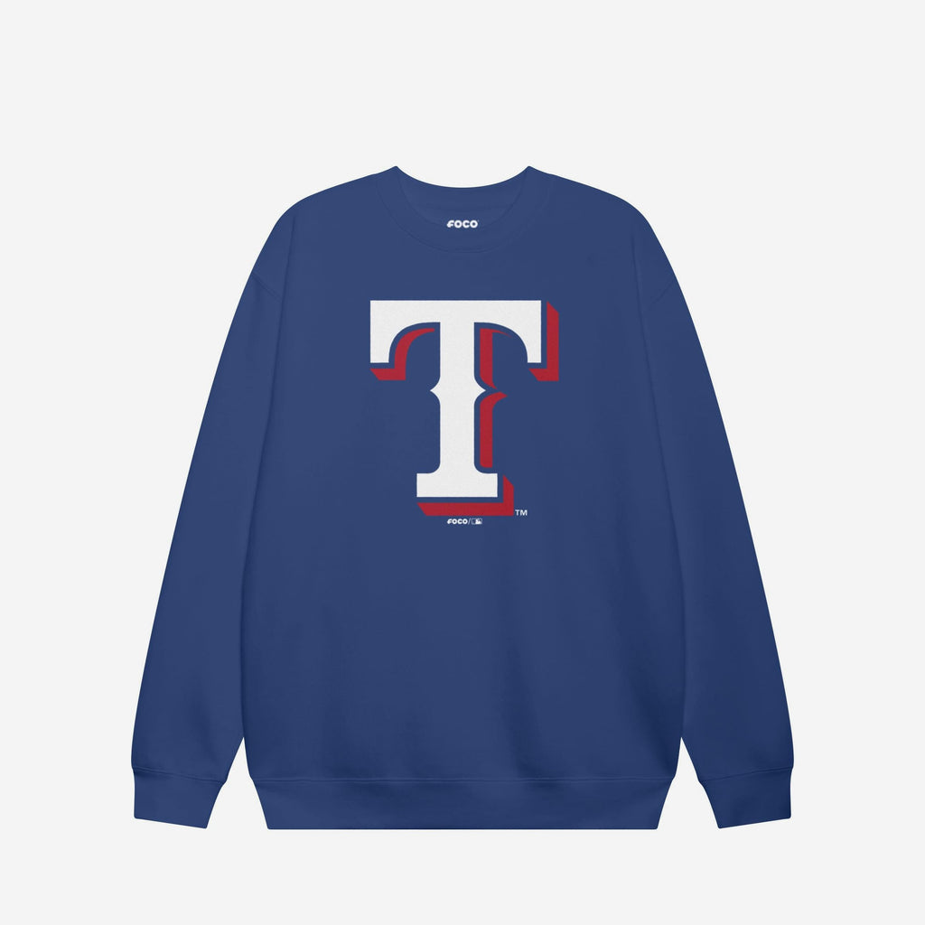 Texas Rangers Primary Logo Crew Neck Sweatshirt FOCO True Royal S - FOCO.com