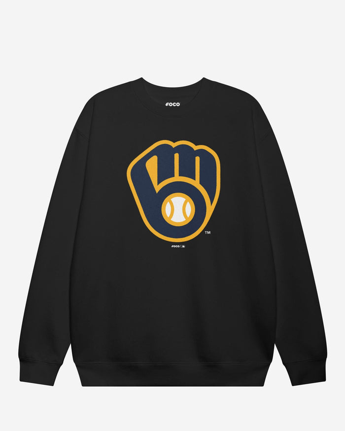 Milwaukee Brewers Primary Logo Crew Neck Sweatshirt FOCO Black S - FOCO.com