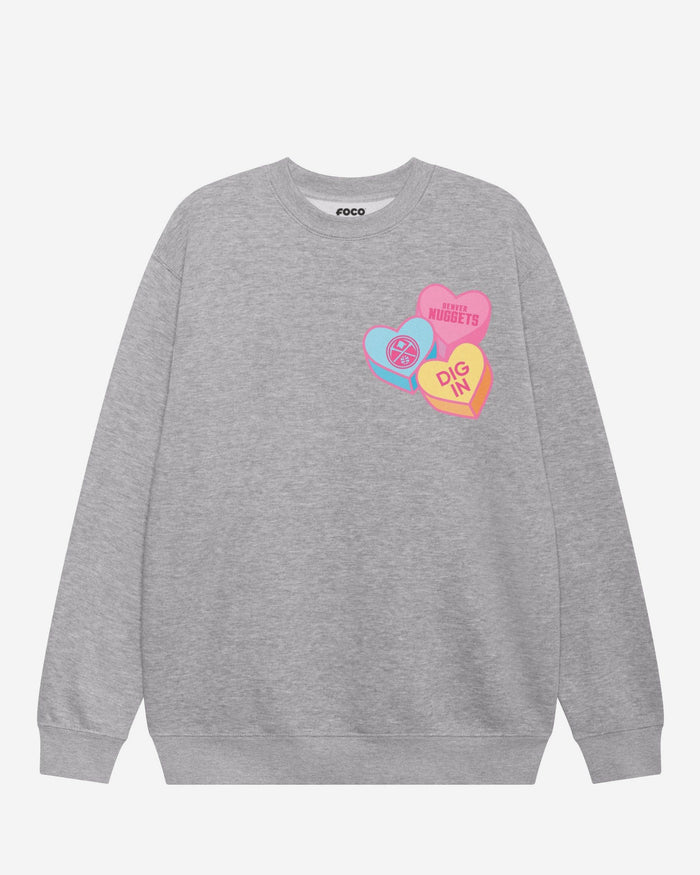 Denver Nuggets Candy Heart Crew Neck Sweatshirt FOCO Athletic Heather S - FOCO.com