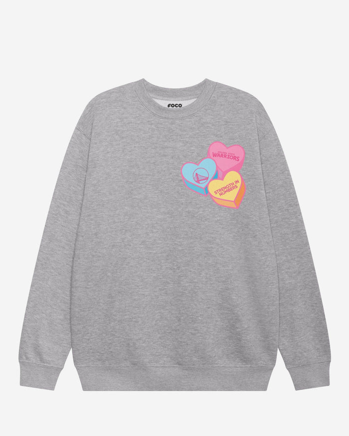 Golden State Warriors Candy Heart Crew Neck Sweatshirt FOCO Athletic Heather S - FOCO.com