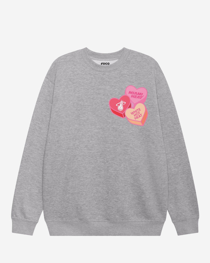 Miami Heat Candy Heart Crew Neck Sweatshirt FOCO Athletic Heather S - FOCO.com