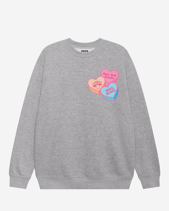 New York Knicks Candy Heart Crew Neck Sweatshirt FOCO Athletic Heather S - FOCO.com