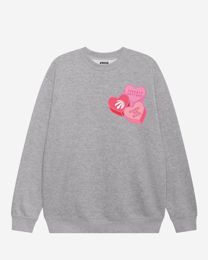 Toronto Raptors Candy Heart Crew Neck Sweatshirt FOCO Athletic Heather S - FOCO.com