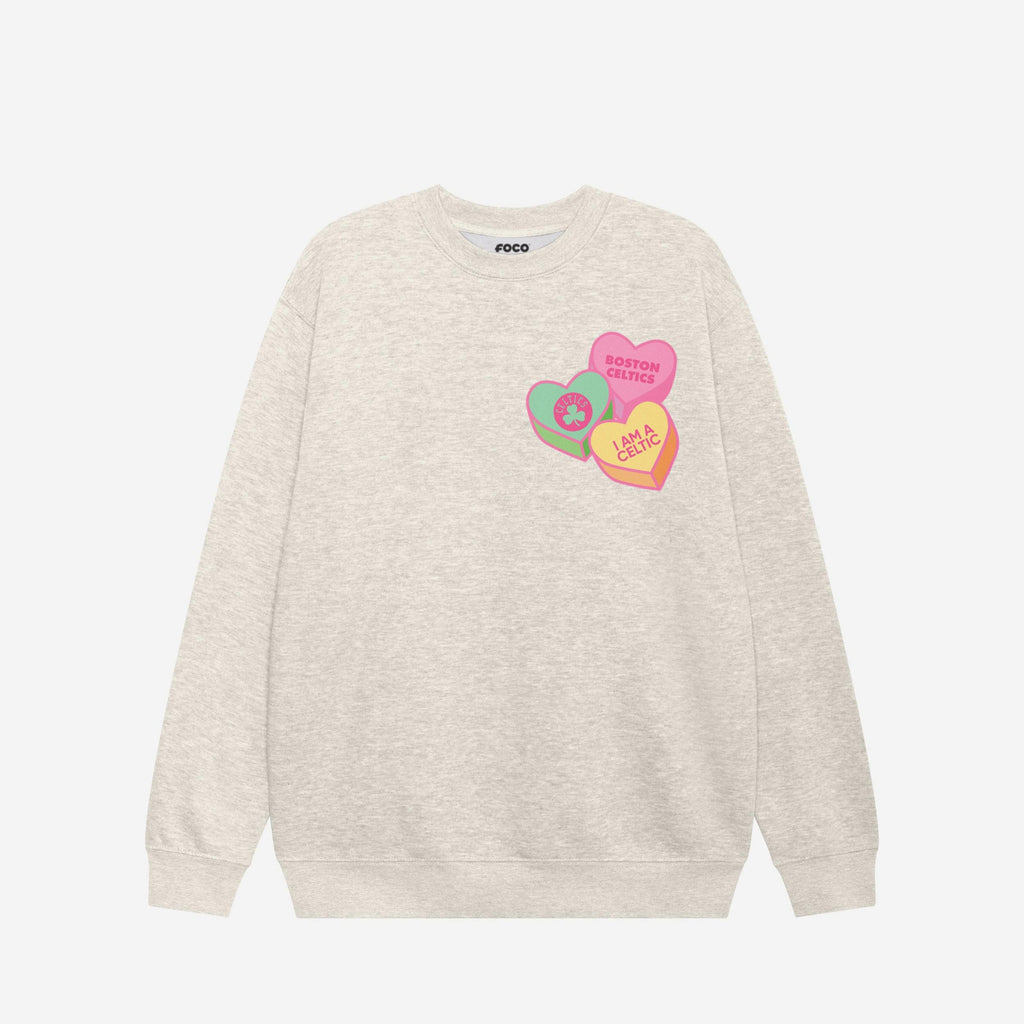 Boston Celtics Candy Heart Crew Neck Sweatshirt FOCO Oatmeal Heather S - FOCO.com