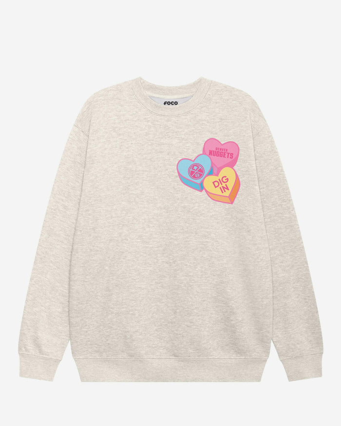 Denver Nuggets Candy Heart Crew Neck Sweatshirt FOCO Oatmeal Heather S - FOCO.com