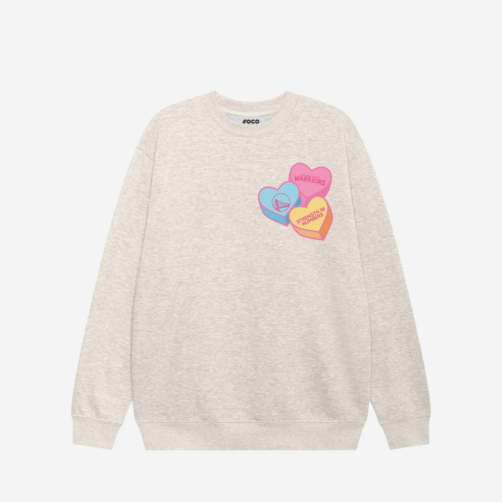 Golden State Warriors Candy Heart Crew Neck Sweatshirt FOCO Oatmeal Heather S - FOCO.com