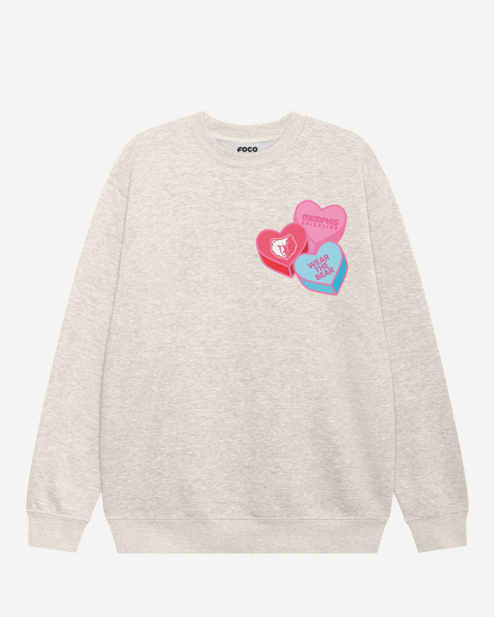Memphis Grizzlies Candy Heart Crew Neck Sweatshirt FOCO Oatmeal Heather S - FOCO.com