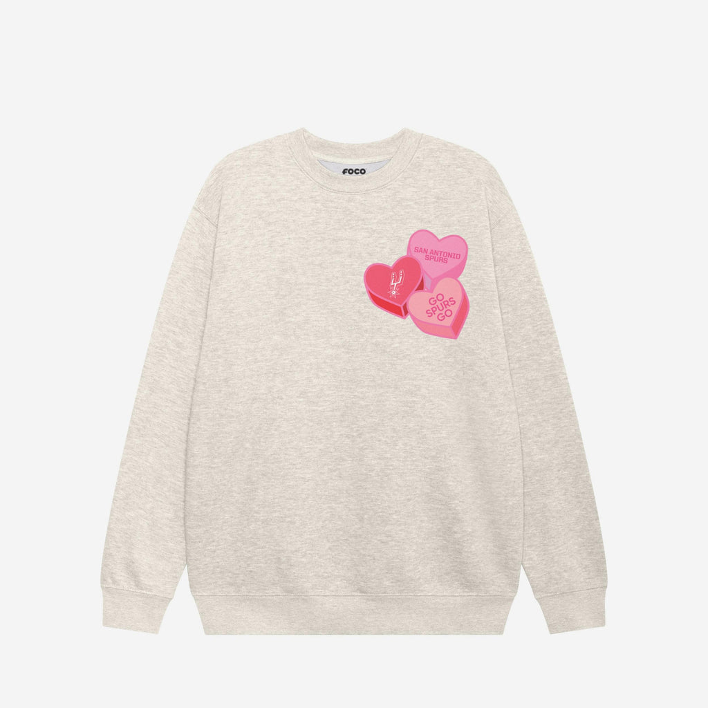 San Antonio Spurs Candy Heart Crew Neck Sweatshirt FOCO Oatmeal Heather S - FOCO.com