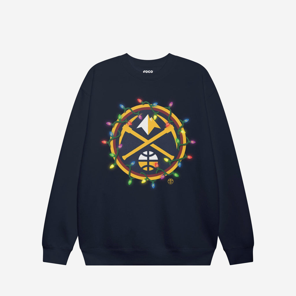 Denver Nuggets Primary Logo Holiday Lights Crew Neck Sweatshirt FOCO S - FOCO.com