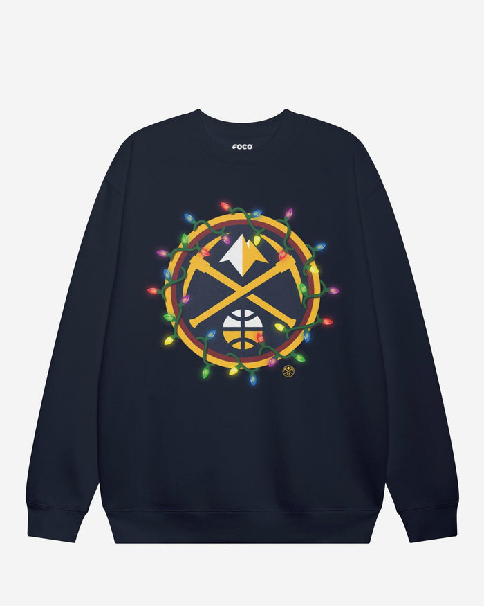 Denver Nuggets Primary Logo Holiday Lights Crew Neck Sweatshirt FOCO S - FOCO.com