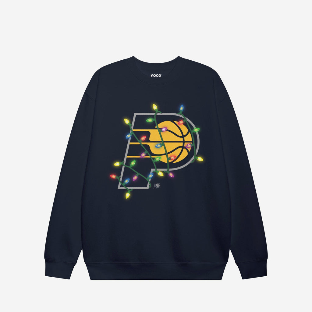 Indiana Pacers Primary Logo Holiday Lights Crew Neck Sweatshirt FOCO S - FOCO.com