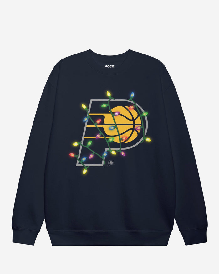 Indiana Pacers Primary Logo Holiday Lights Crew Neck Sweatshirt FOCO S - FOCO.com