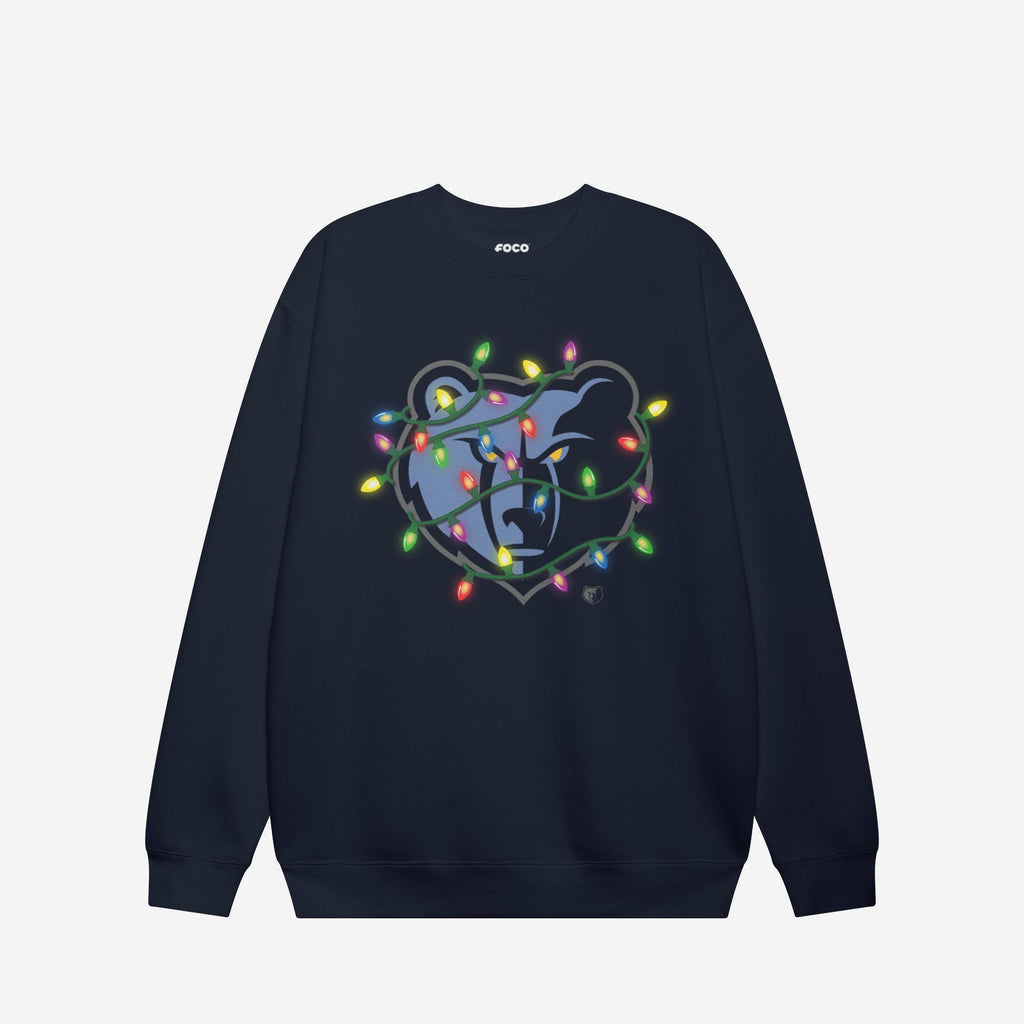 Memphis Grizzlies Primary Logo Holiday Lights Crew Neck Sweatshirt FOCO S - FOCO.com