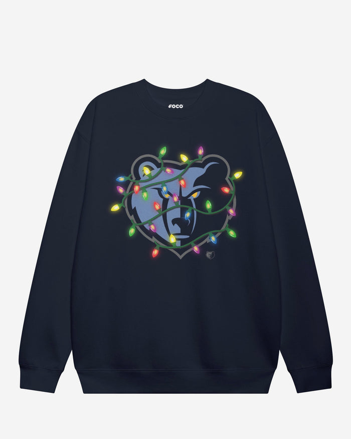 Memphis Grizzlies Primary Logo Holiday Lights Crew Neck Sweatshirt FOCO S - FOCO.com