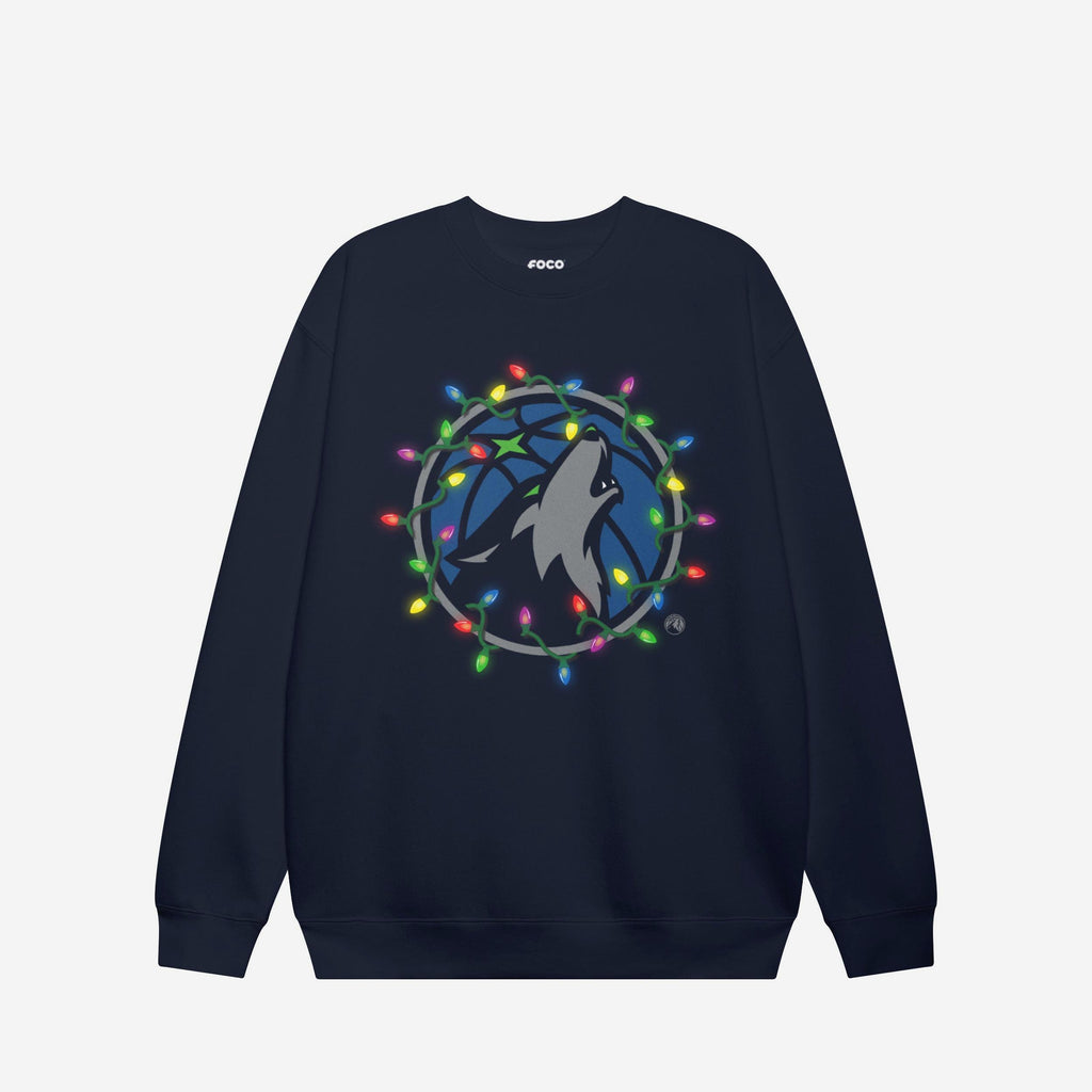 Minnesota Timberwolves Primary Logo Holiday Lights Crew Neck Sweatshirt FOCO S - FOCO.com