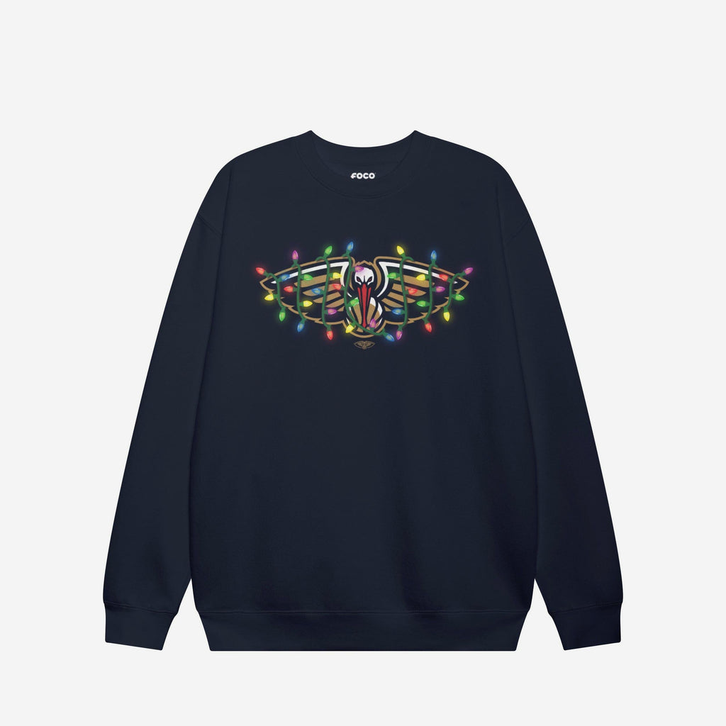 New Orleans Pelicans Primary Logo Holiday Lights Crew Neck Sweatshirt FOCO S - FOCO.com
