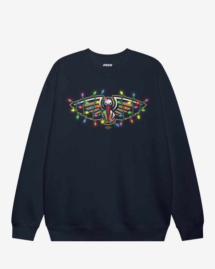 New Orleans Pelicans Primary Logo Holiday Lights Crew Neck Sweatshirt FOCO S - FOCO.com