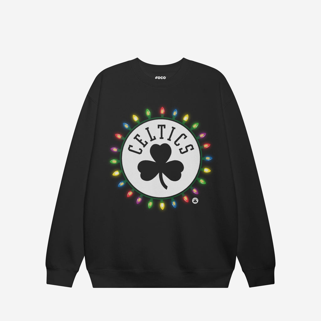 Boston Celtics Primary Logo Holiday Lights Crew Neck Sweatshirt FOCO S - FOCO.com