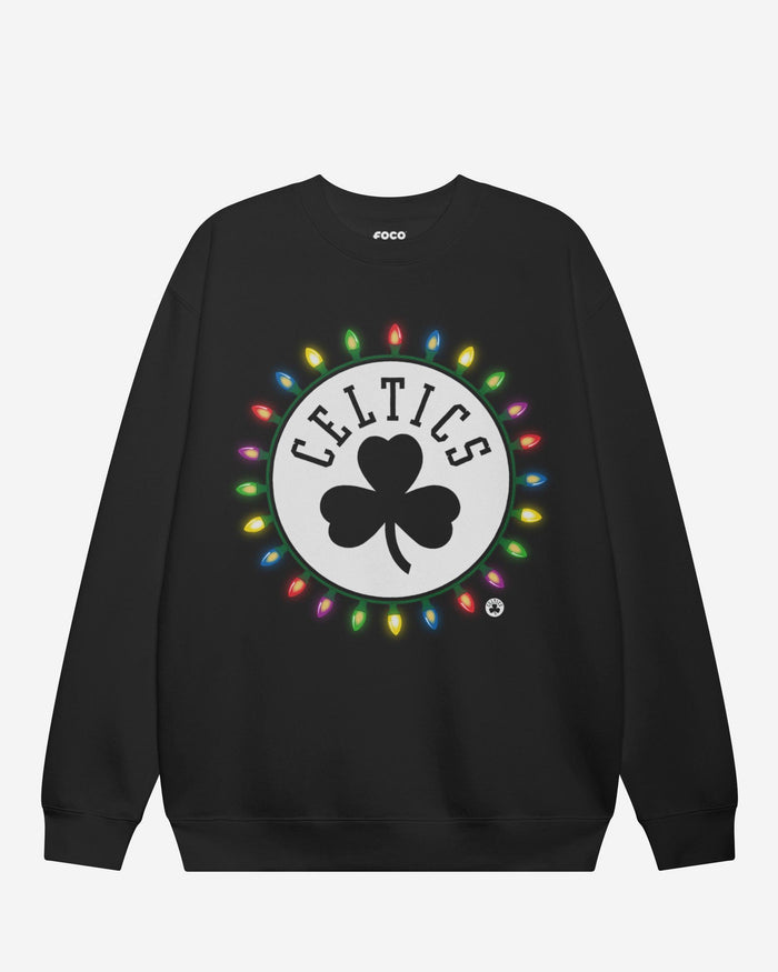 Boston Celtics Primary Logo Holiday Lights Crew Neck Sweatshirt FOCO S - FOCO.com