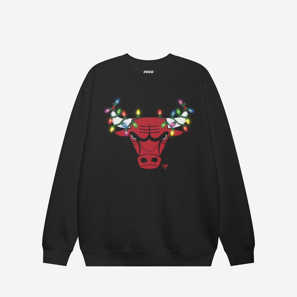 Chicago Bulls Primary Logo Holiday Lights Crew Neck Sweatshirt FOCO S - FOCO.com