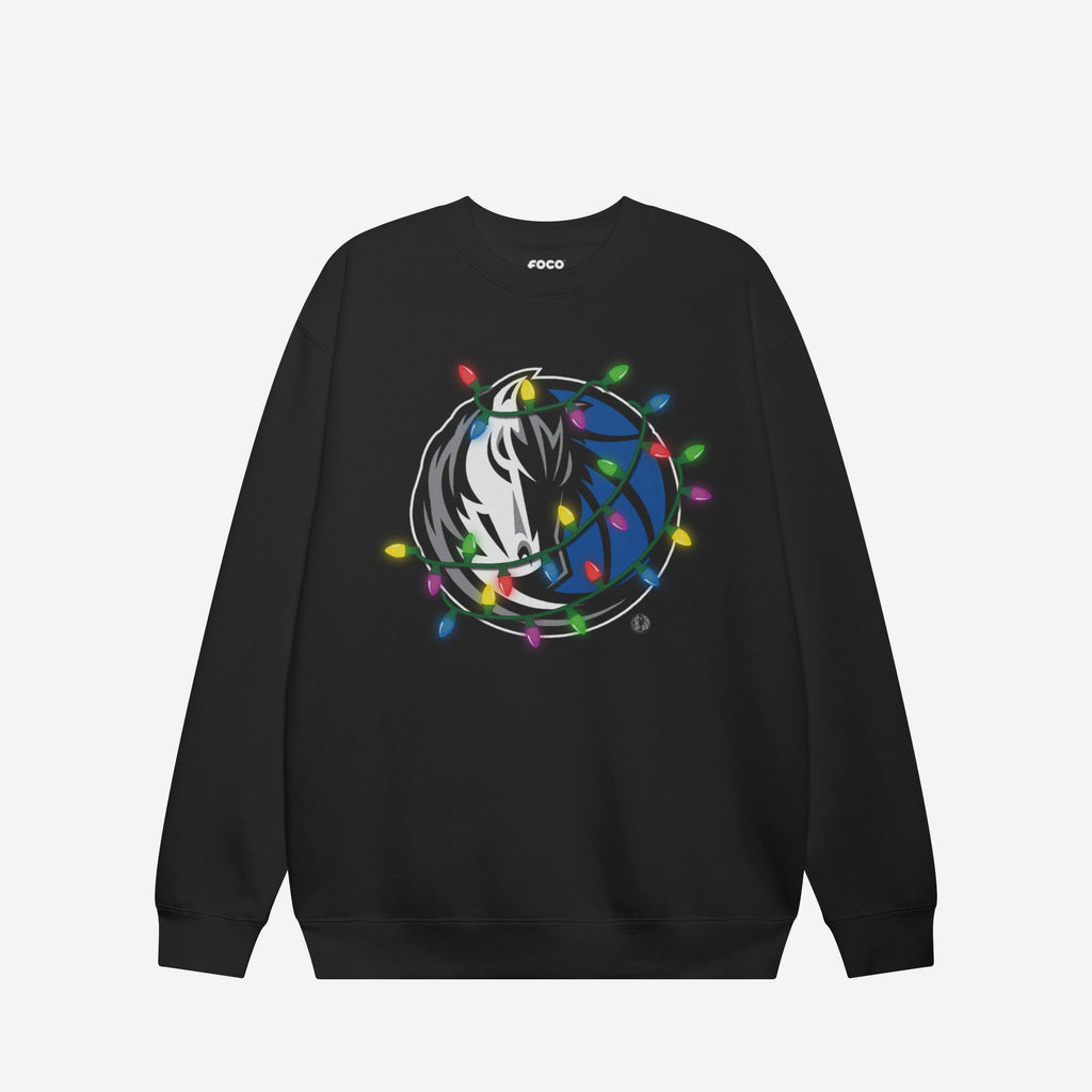 Dallas Mavericks Primary Logo Holiday Lights Crew Neck Sweatshirt FOCO S - FOCO.com