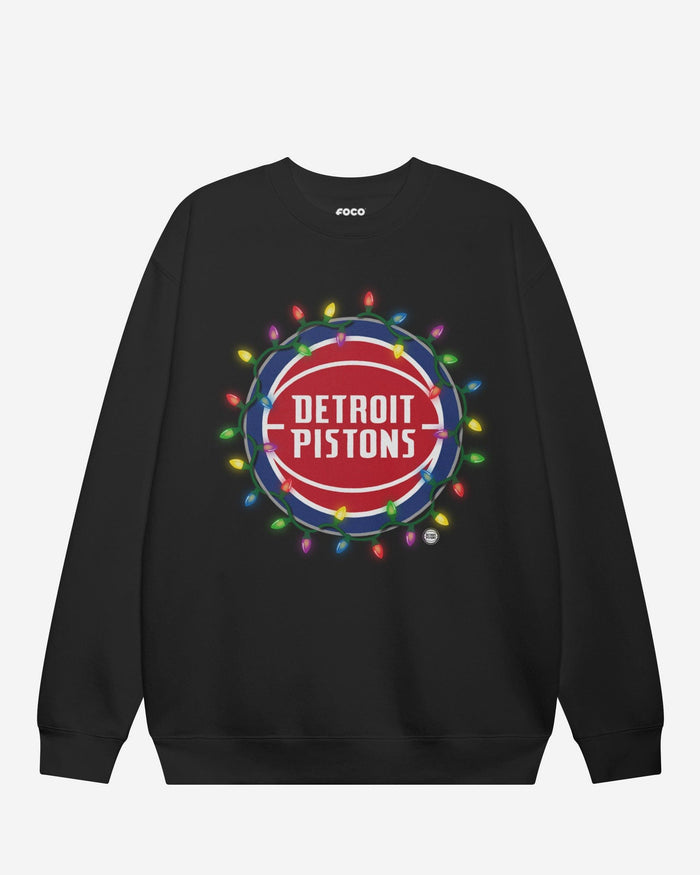 Detroit Pistons Primary Logo Holiday Lights Crew Neck Sweatshirt FOCO S - FOCO.com