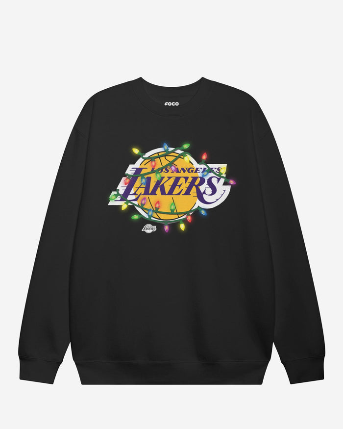 Los Angeles Lakers Primary Logo Holiday Lights Crew Neck Sweatshirt FOCO S - FOCO.com