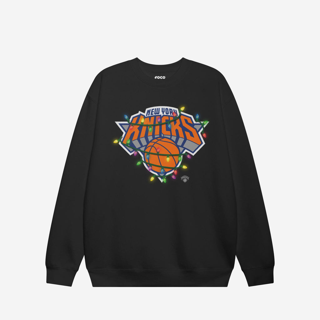 New York Knicks Primary Logo Holiday Lights Crew Neck Sweatshirt FOCO S - FOCO.com