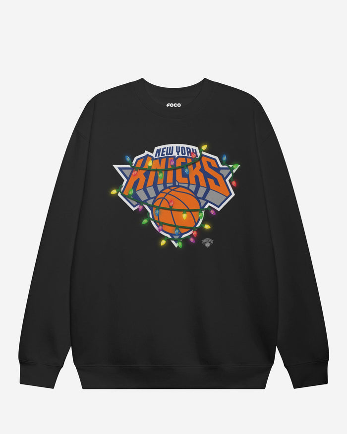 New York Knicks Primary Logo Holiday Lights Crew Neck Sweatshirt FOCO S - FOCO.com
