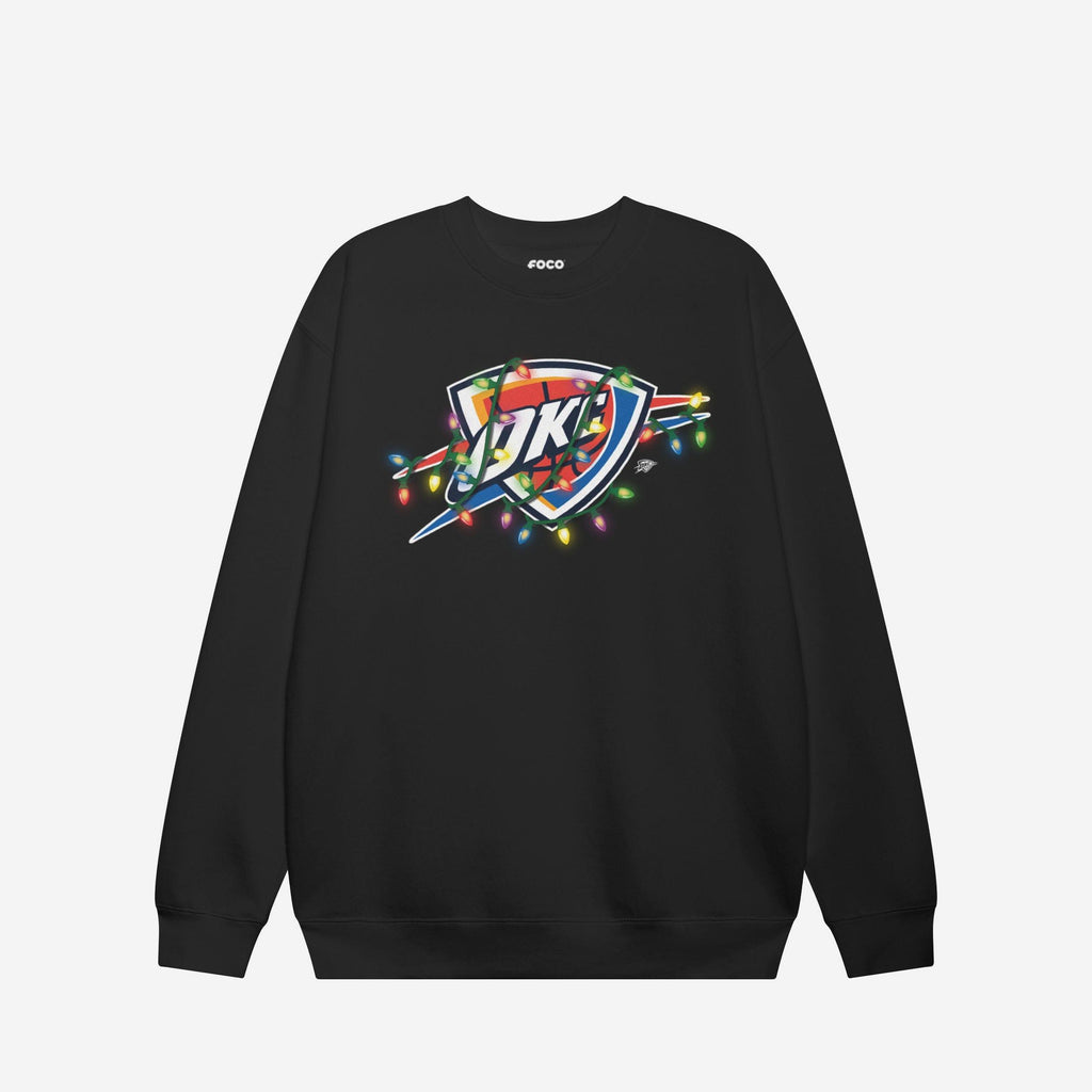 Oklahoma City Thunder Primary Logo Holiday Lights Crew Neck Sweatshirt FOCO Black S - FOCO.com