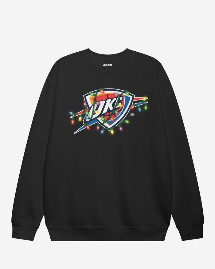 Oklahoma City Thunder Primary Logo Holiday Lights Crew Neck Sweatshirt FOCO Black S - FOCO.com