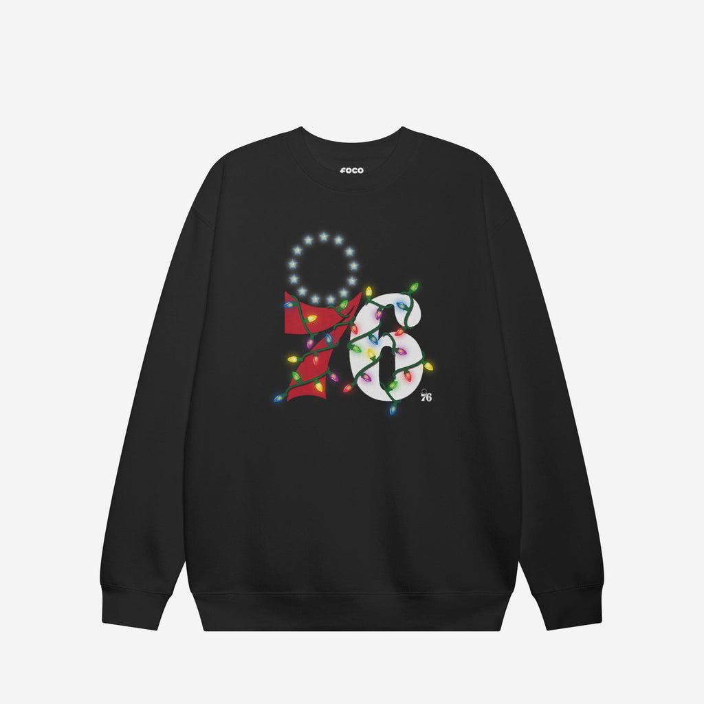 Philadelphia 76ers Primary Logo Holiday Lights Crew Neck Sweatshirt FOCO S - FOCO.com