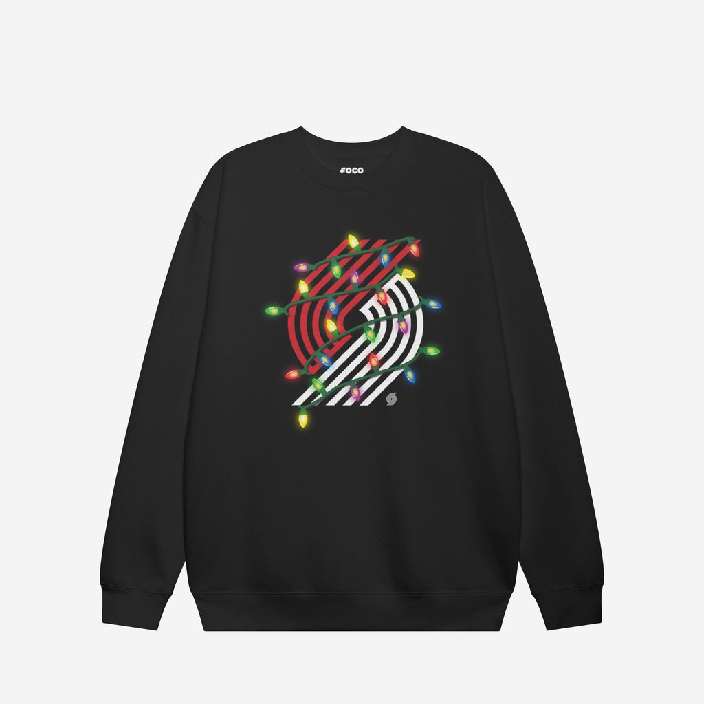 Portland Trail Blazers Primary Logo Holiday Lights Crew Neck Sweatshirt FOCO S - FOCO.com
