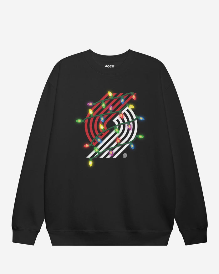 Portland Trail Blazers Primary Logo Holiday Lights Crew Neck Sweatshirt FOCO S - FOCO.com