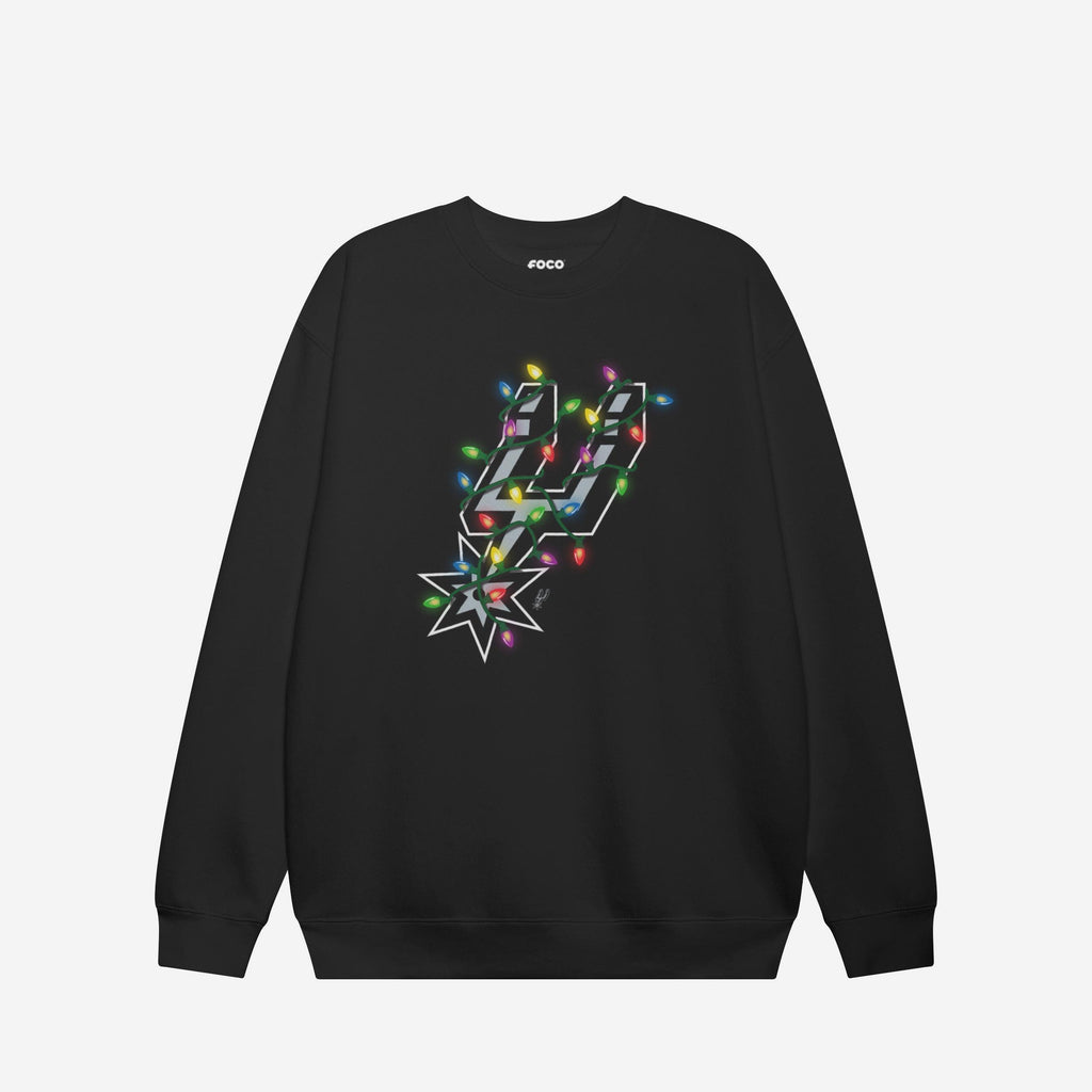 San Antonio Spurs Primary Logo Holiday Lights Crew Neck Sweatshirt FOCO S - FOCO.com