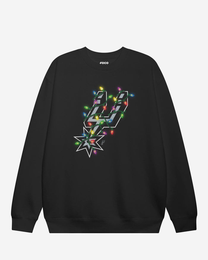 San Antonio Spurs Primary Logo Holiday Lights Crew Neck Sweatshirt FOCO S - FOCO.com