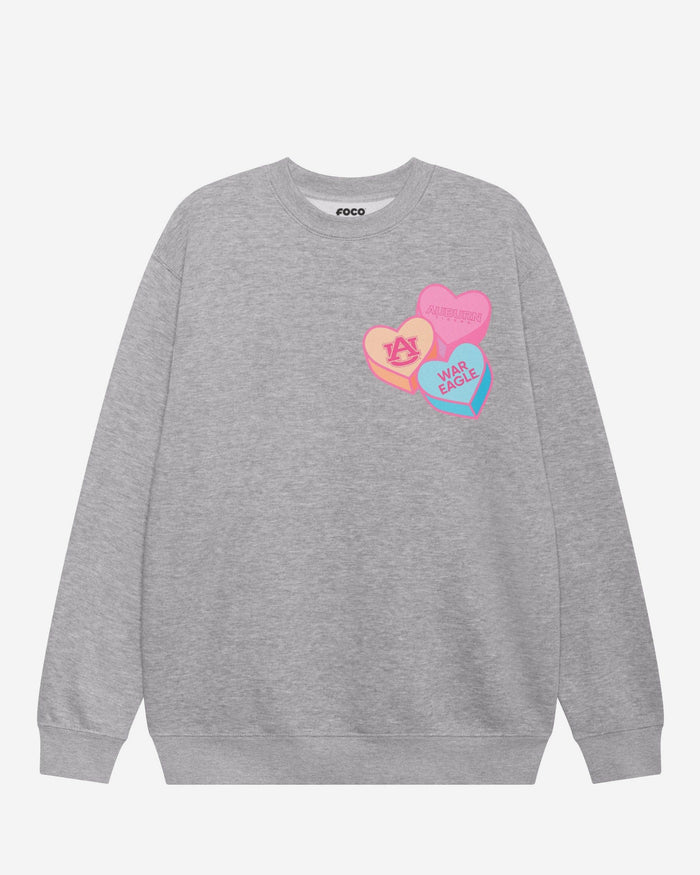 Auburn Tigers Candy Heart Crew Neck Sweatshirt FOCO Athletic Heather S - FOCO.com
