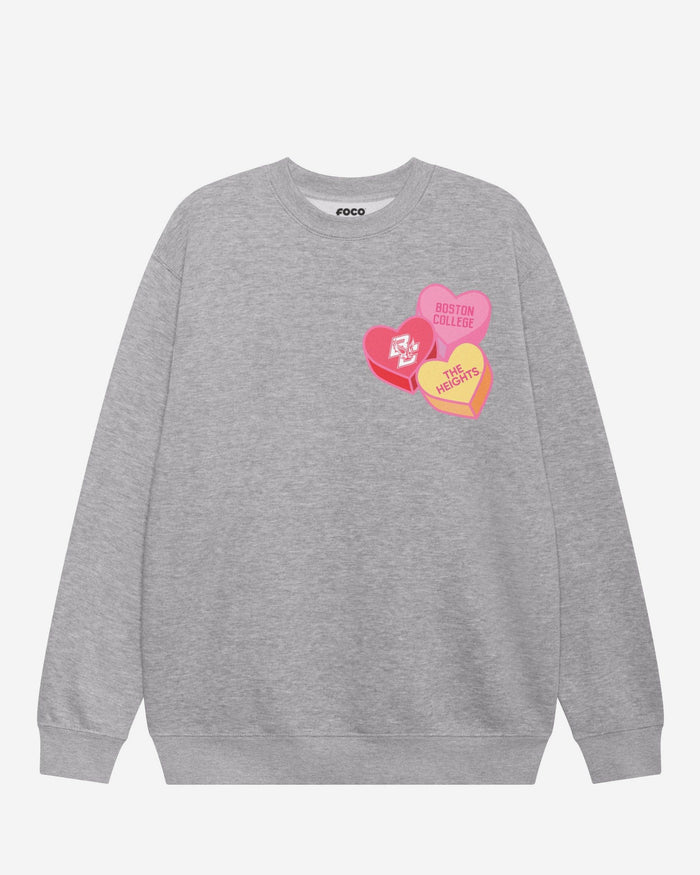 Boston College Eagles Candy Heart Crew Neck Sweatshirt FOCO Athletic Heather S - FOCO.com