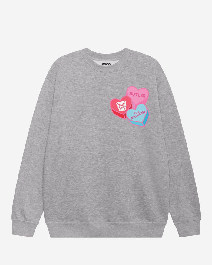 Butler Bulldogs Candy Heart Crew Neck Sweatshirt FOCO Athletic Heather S - FOCO.com