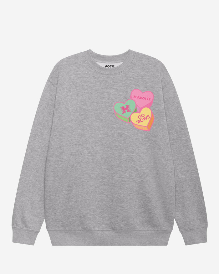 Hawaii Rainbow Warriors Candy Heart Crew Neck Sweatshirt FOCO Athletic Heather S - FOCO.com