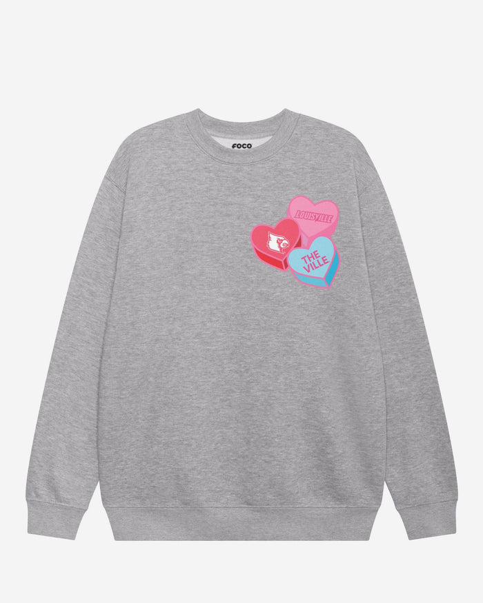 Louisville Cardinals Candy Heart Crew Neck Sweatshirt FOCO Athletic Heather S - FOCO.com