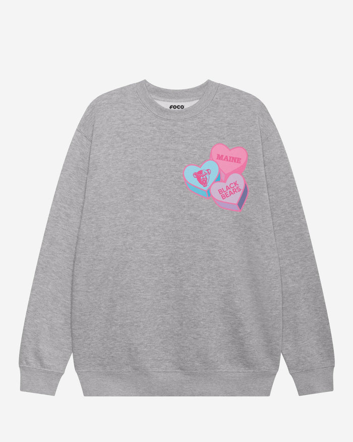 Maine Black Bears Candy Heart Crew Neck Sweatshirt FOCO Athletic Heather S - FOCO.com