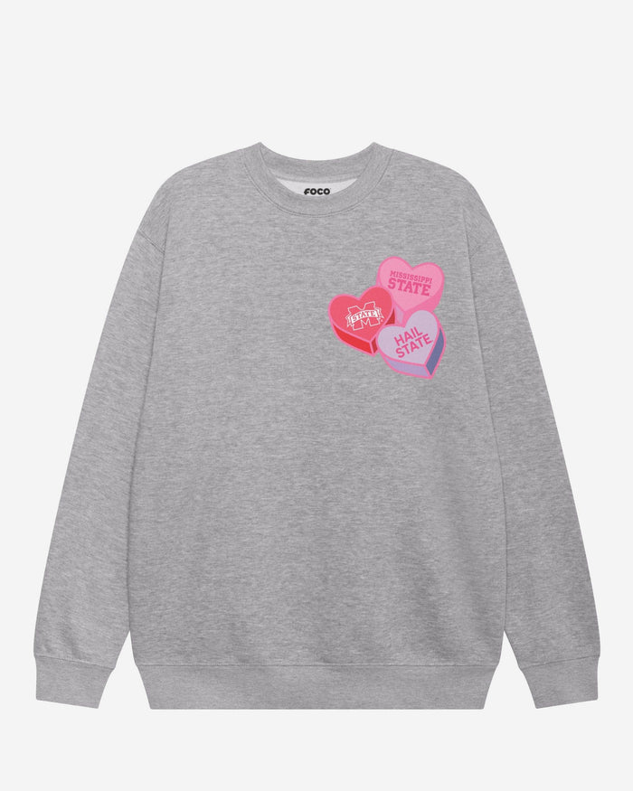 Mississippi State Bulldogs Candy Heart Crew Neck Sweatshirt FOCO Athletic Heather S - FOCO.com